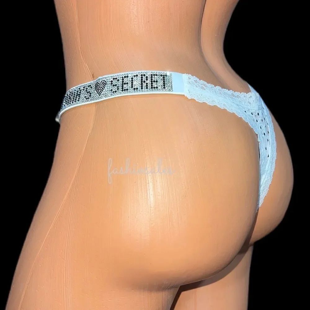Victoria's Secret Bombshell Lace Crystals Shine Strap V string thong Panty
